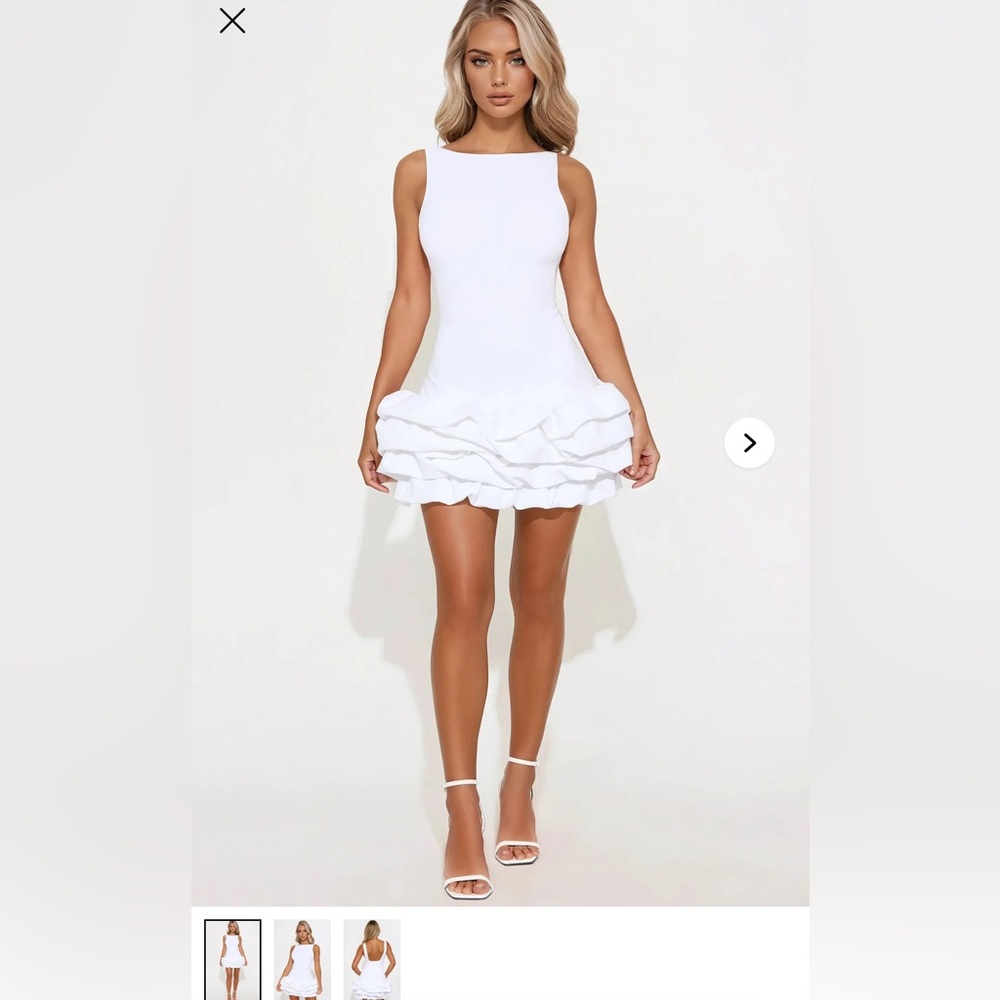 Fashion Nova White Mini Dress with Ruffle Detail